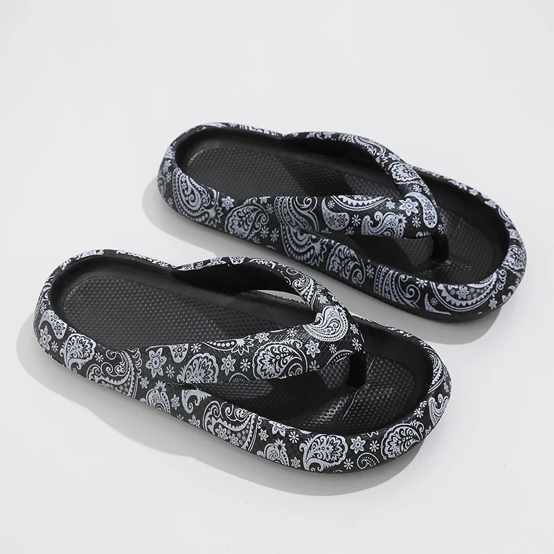 Leopard print women’s summer flip-flops with thick soles, soft comfort, ideal for beach, travel, and vacation wear.