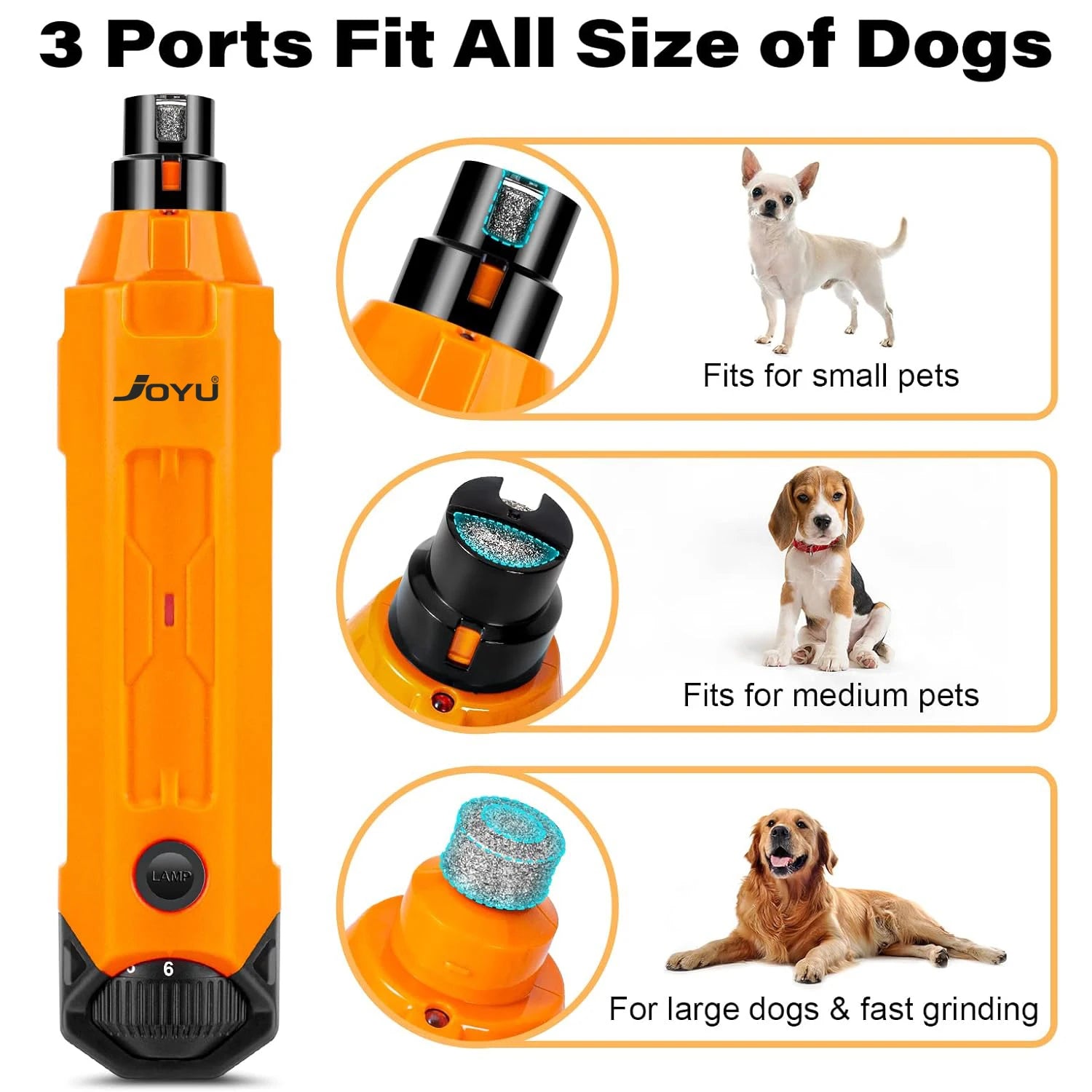 Showlu Fashion Store 6-speed electric dog nail grinder with rechargeable, quiet design for painless pet nail trimming and grooming.