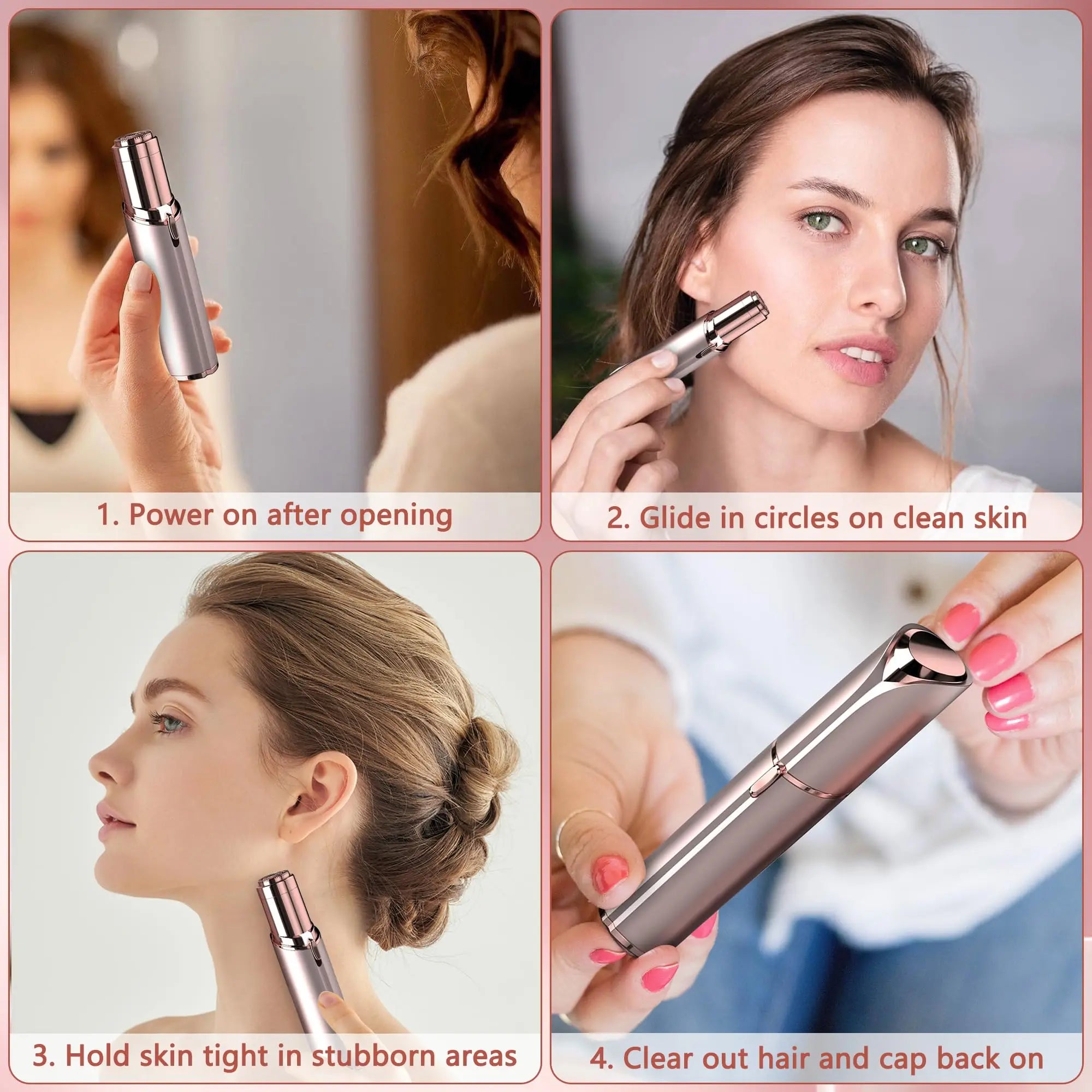 Electric facial hair remover for women, shown on TV, gentle painless face shaver for lips and peach fuzz by Showlu Fashion Store.