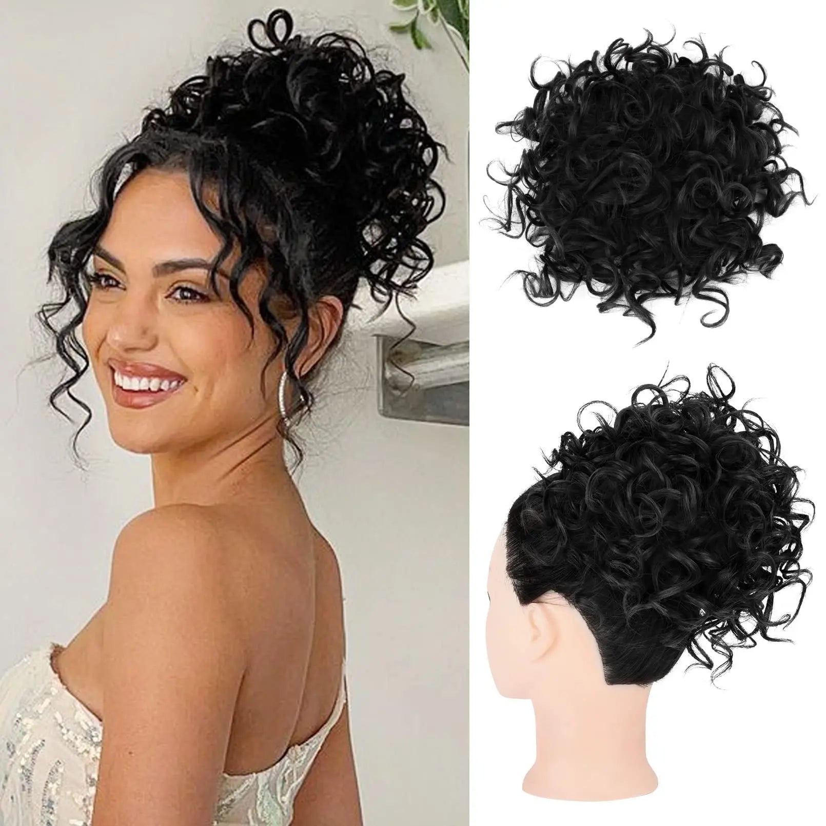 Synthetic Messy Bun Hair Piece 60g Elastic Drawstring Loose Wave Curly Hair Buns Hair Piece Extensions For Women Dark Brown