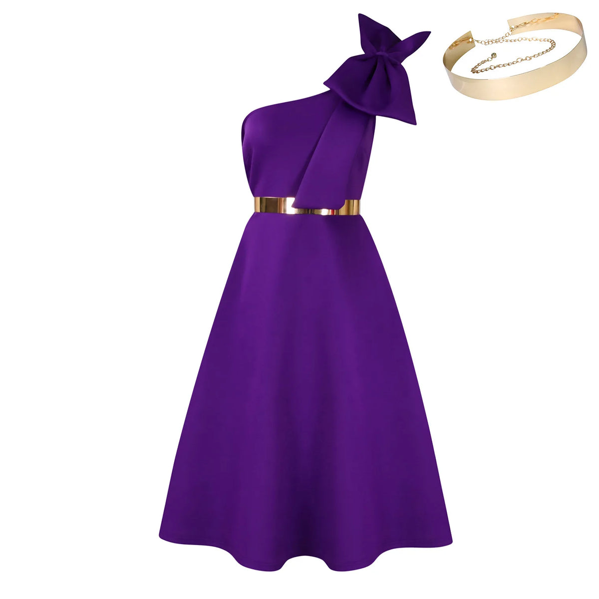 2024 new plus-size women's fashion skew shoulder bow banquet swing dress