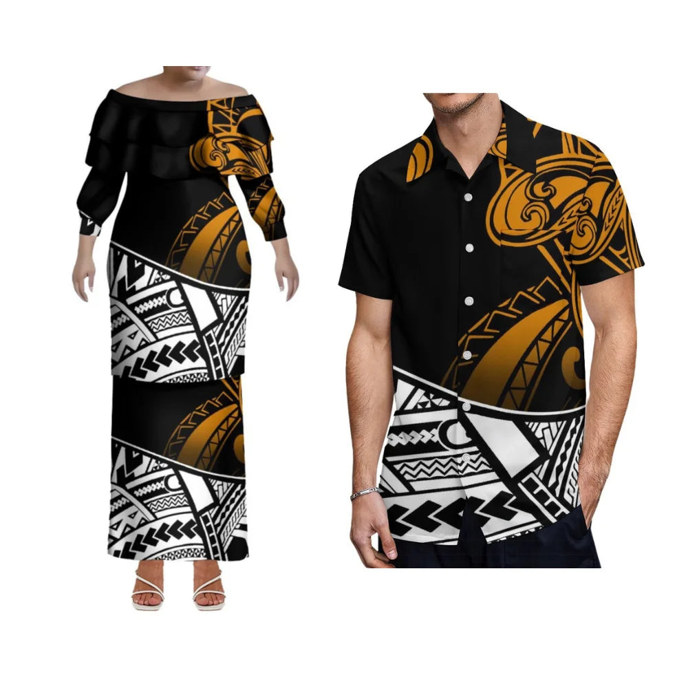 Lightweight slim mermaid dress for women with ruffle collar, Polynesian-inspired design, perfect for beach evening events.