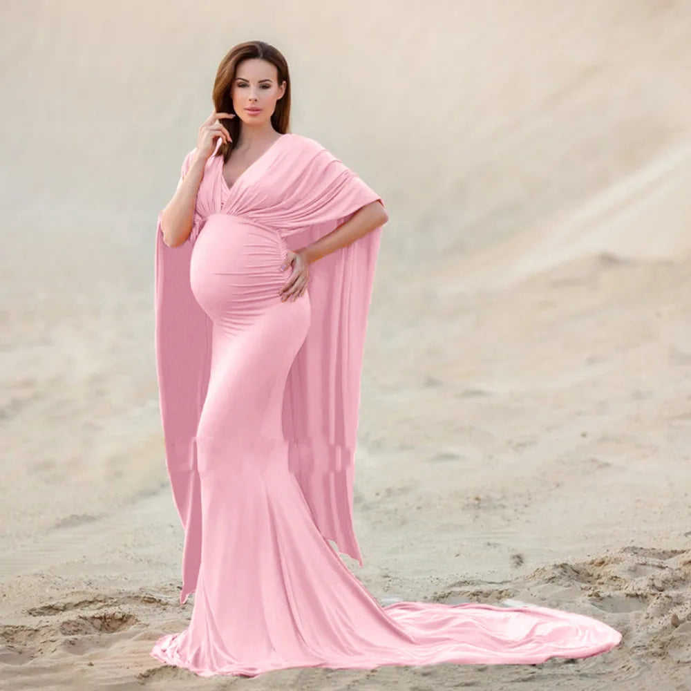 Elegant SHOWLU FASHION STORE maternity maxi dress with batwing sleeves, perfect for photoshoots and special occasions.