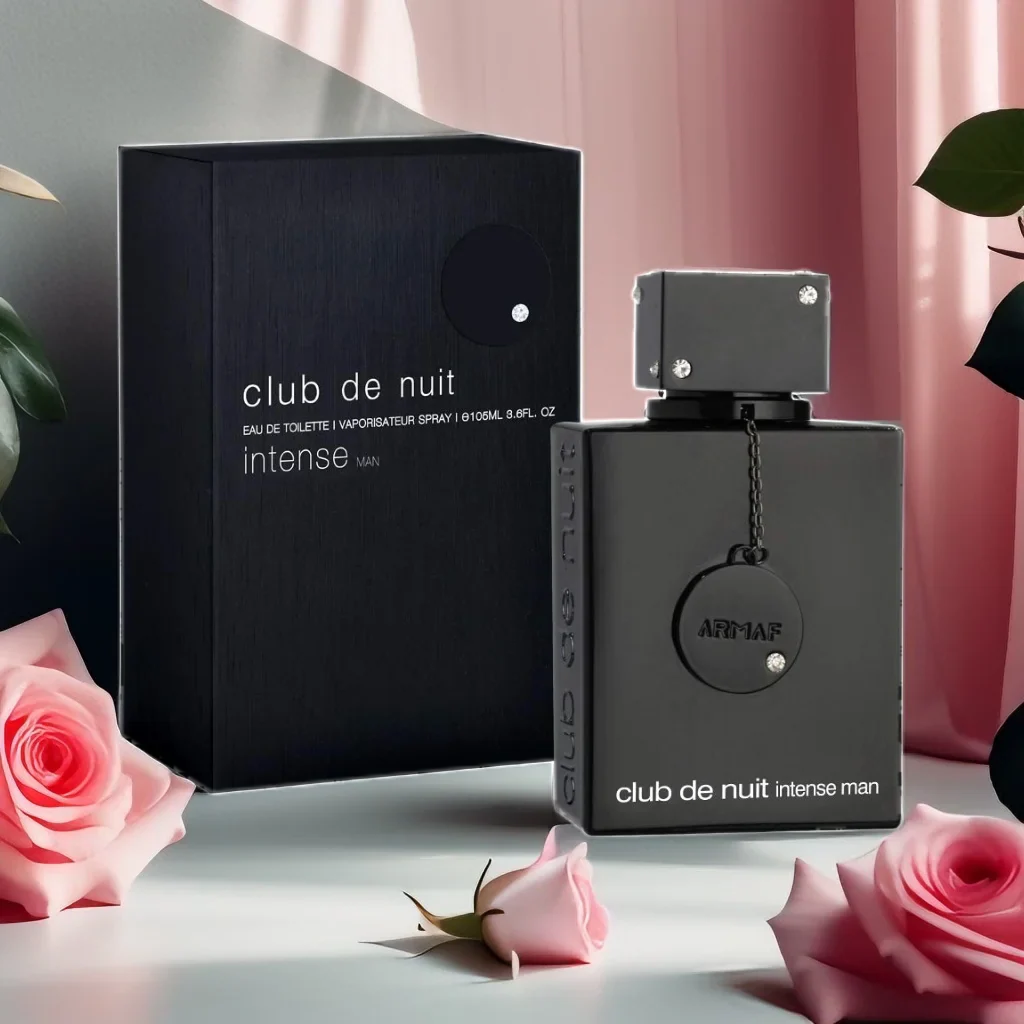 Citrus aromatic woody men's perfume bottle, Armaf Club de Nuit Intense EDT, with sleek design and vibrant scent profile