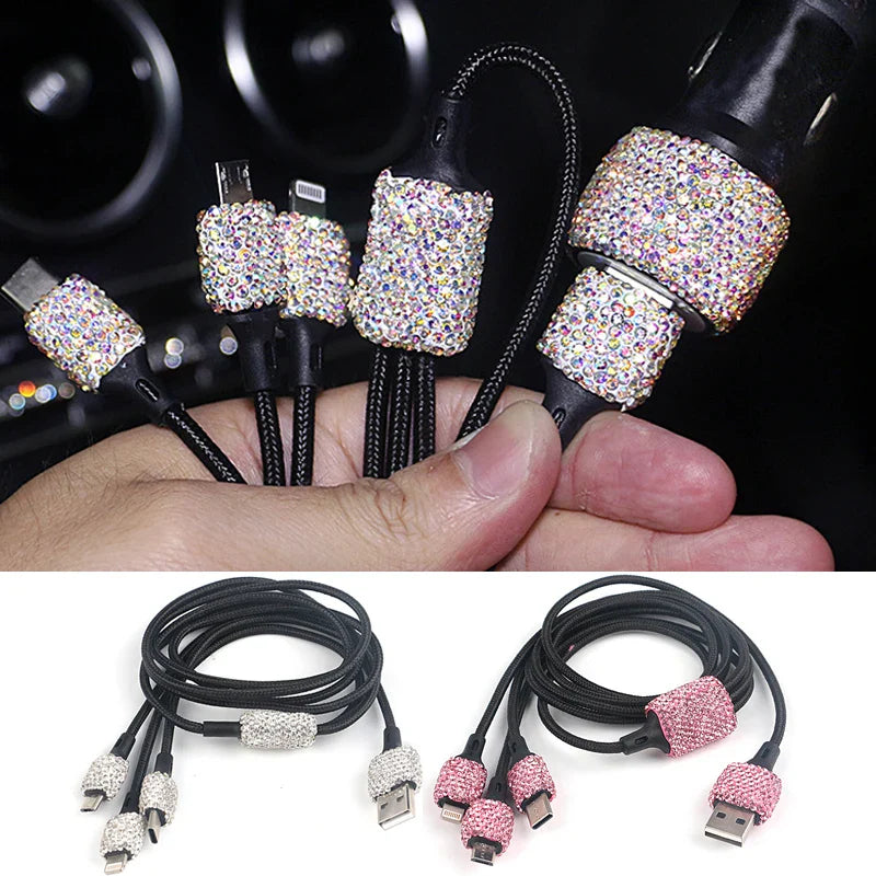 Diamond car charger with dual USB ports and safety hammer, SHOWLU FASHION STORE brand, designed for fast charging and safety.