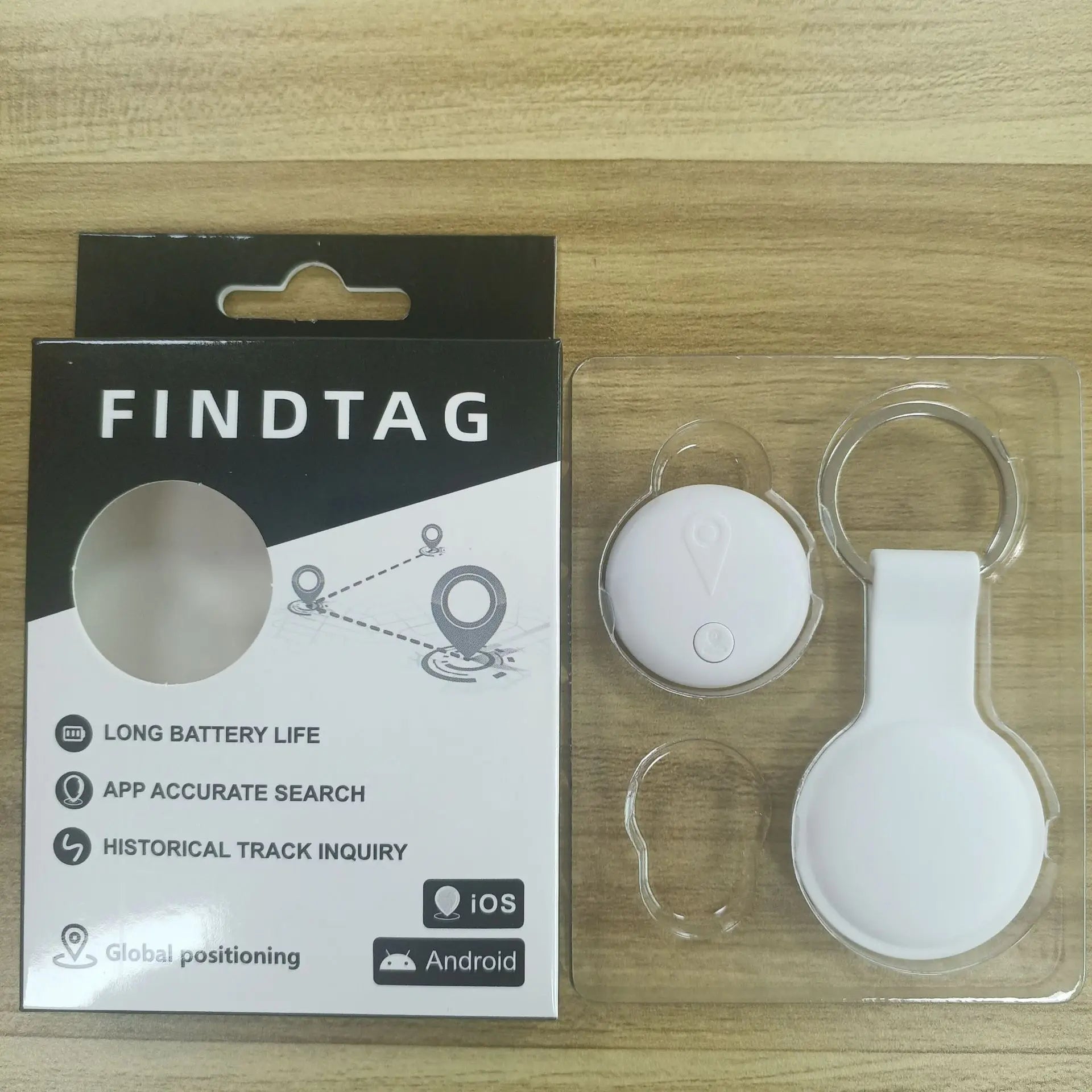 Showlu Anti-Lost AirTag tracker waterproof smart tag for pets and kids, shown attached to a keychain with a sleek design.