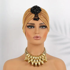Indian Women Chemo Cap Muslim Diamonds Hijab Pleated Turban Wrap Headscarf Beanies Hair Loss Bonnet Hat Femme Turbante Mujer New SHOWLU FASHION STORE