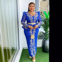 Women Wedding Bride Party Dress V Neck Luxury Hot Drill Long Sleeve Ruffle Hem Package Hip Elegant Evening Event Celebrate Gowns