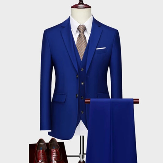 13 Color Basic Style Men's Casual Solid Color 3 Pieces Suits / Male One Button Blazers Jacker Coat Trousers Pants Vest Waistcoat