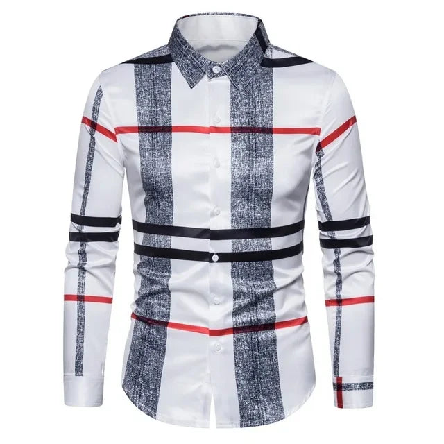Showlu Men's retro plaid long sleeve shirt with casual floral pattern, perfect for stylish everyday wear.