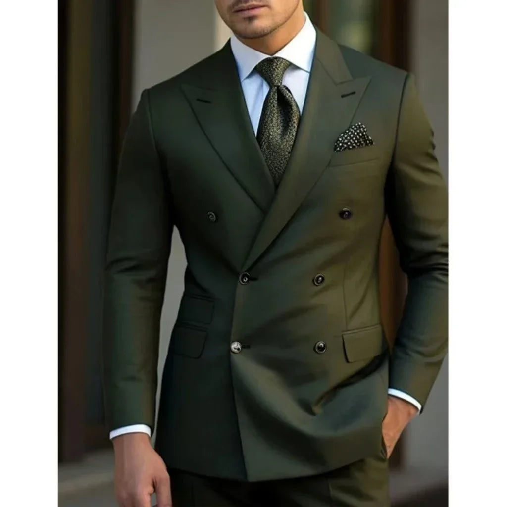 Men's two-piece summer outfit set with slim jacket, pointed collar, and peak lapel, ideal for weddings and beach events by Showlu Fashion