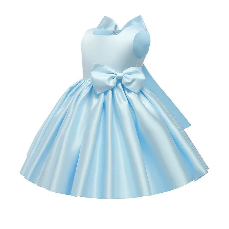 Girls' princess birthday party dress in pink with floral details, suitable for ages 1 to 8, by Showlu Fashion Store.