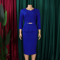 Elegant Office Dresses for Women O Neck Short Sleeve Sheath Package Hips Mid Calf Formal Business Work Wear Dress Midi Cloth New