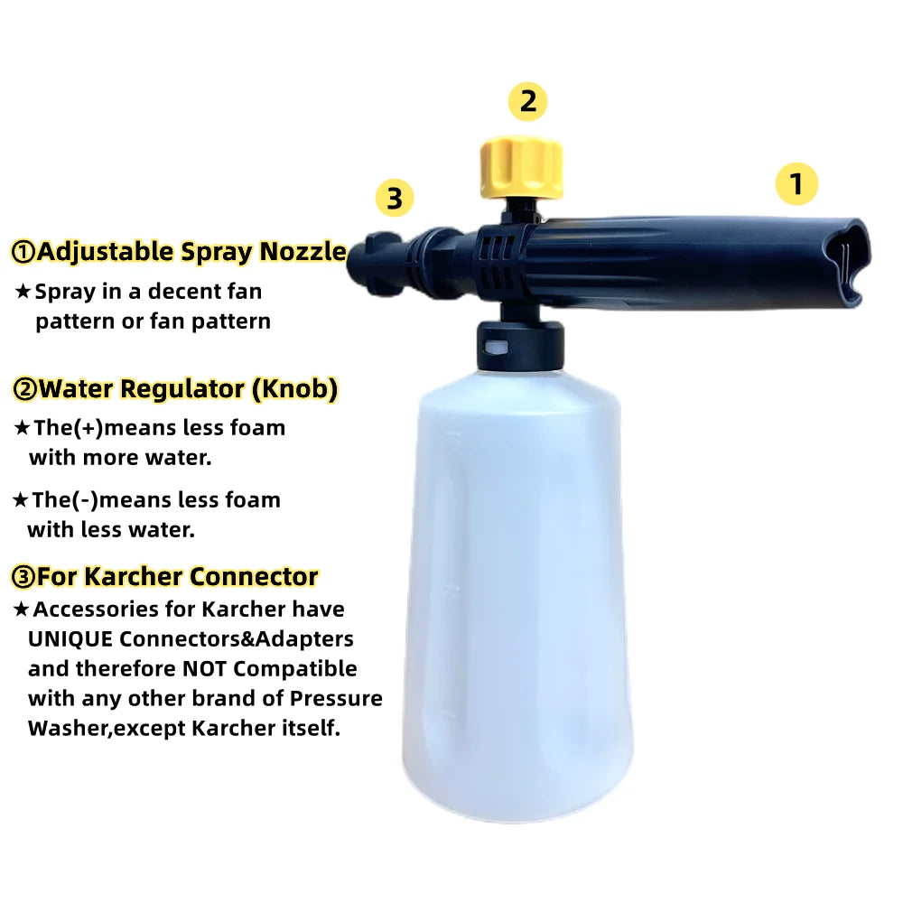 Showlu Fashion Store pressure washer foam bottle for car cleaning, with foam spray nozzle and clear container for soap solution.