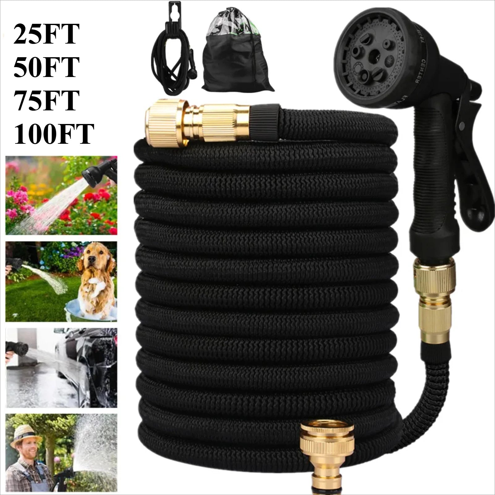 Showlu Smart General 50ft high-pressure washer hose coiled with fittings, durable rubber exterior for outdoor cleaning tasks