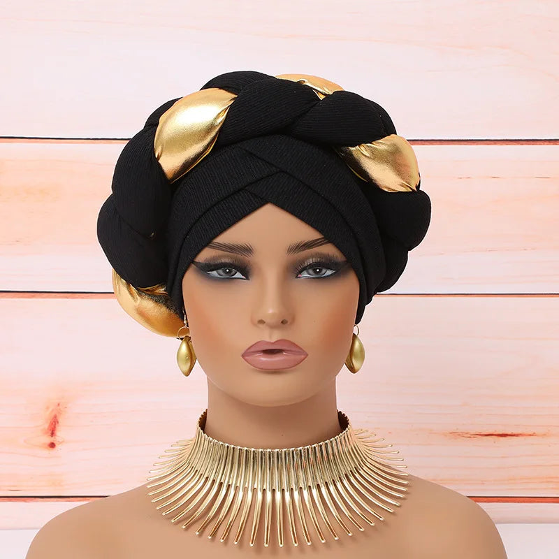 Big Braid Women's Turban Cap Elastic African Head Wraps Bonnet Lady Party Headpiece