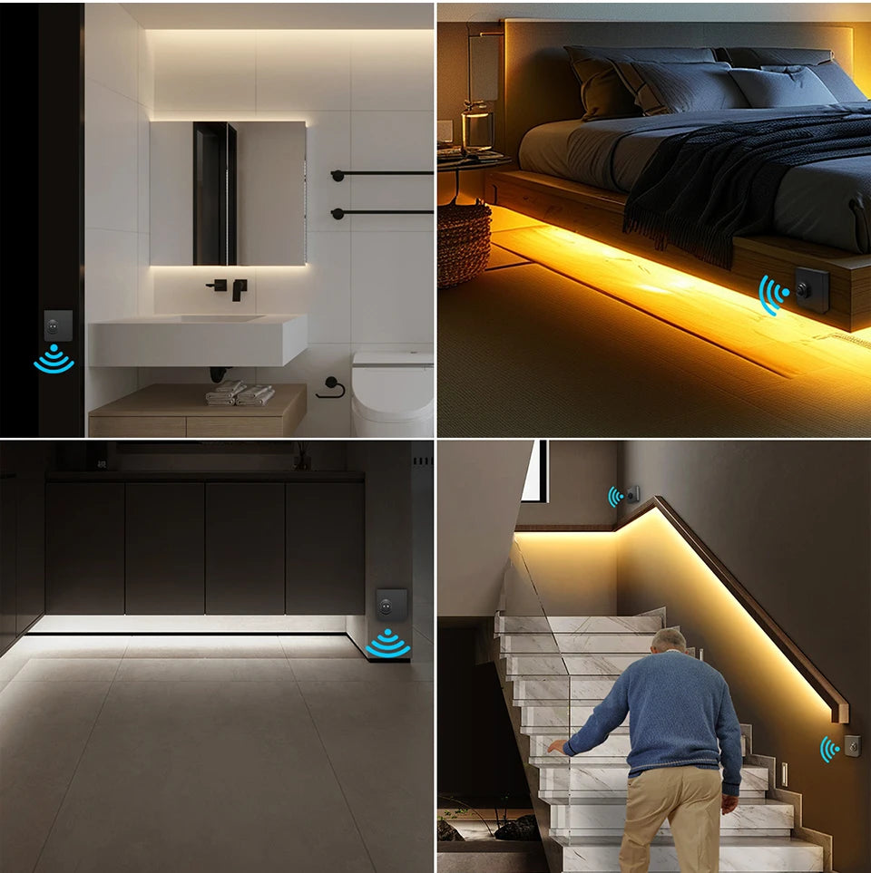 Showlu Smart General LED bed frame strip with colorful lighting, mounted along the edge of a modern bed for ambient illumination.