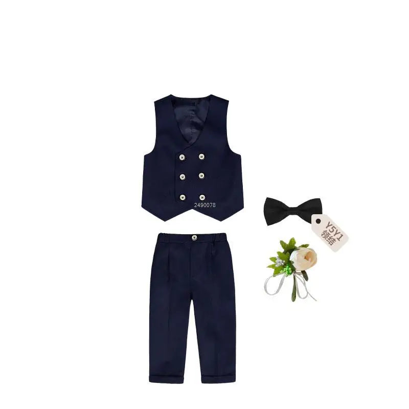 Kids boys formal wedding suit with double-breasted blazer and matching pants, stylish PsyMonster boys suit by SHOWLU FASHION STORE