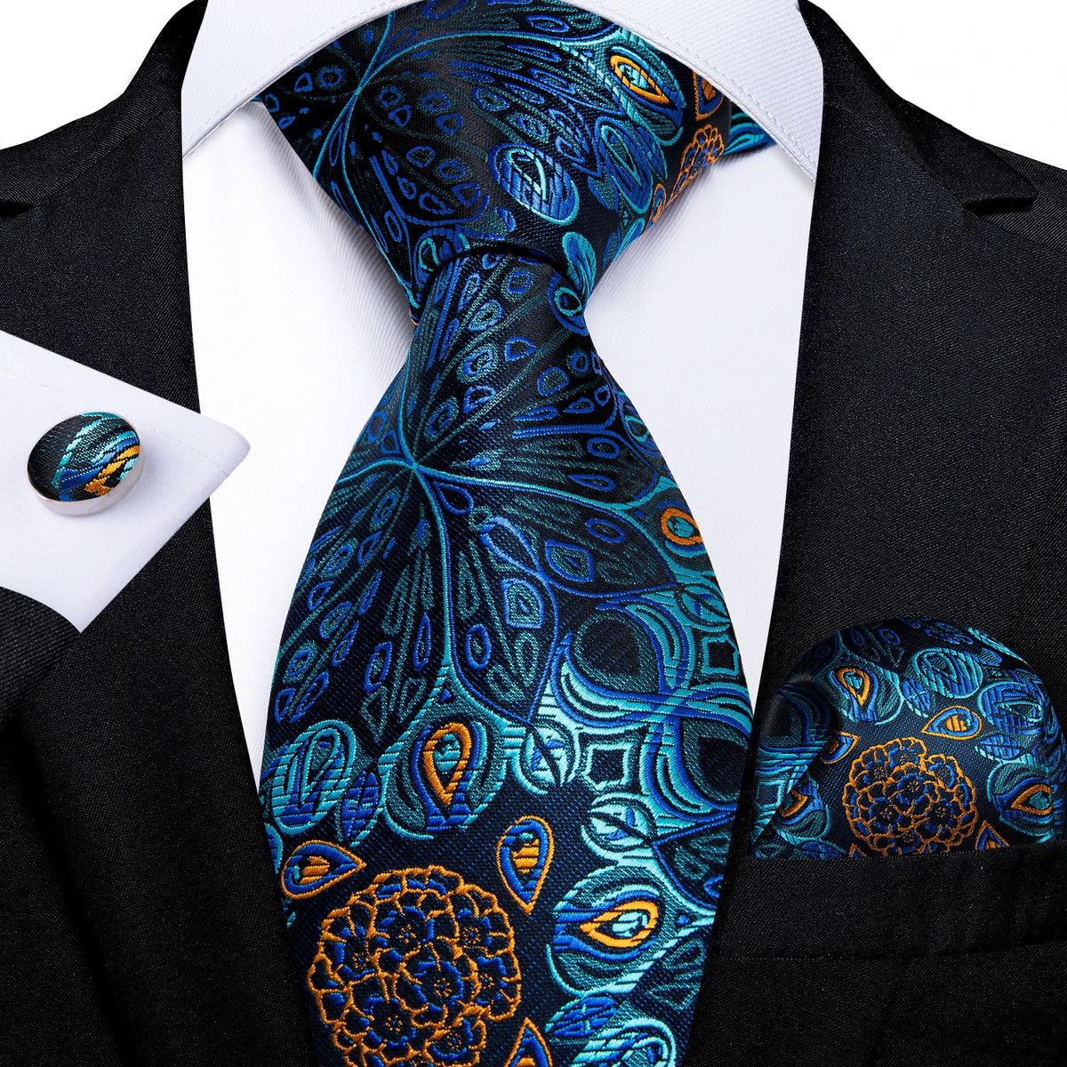 New Classic 100% Silk Men's Ties 8cm Blue Plaid Dot Striped Business Necktie Handkerchief Wedding Party Tie Set Gravatas DiBanGu