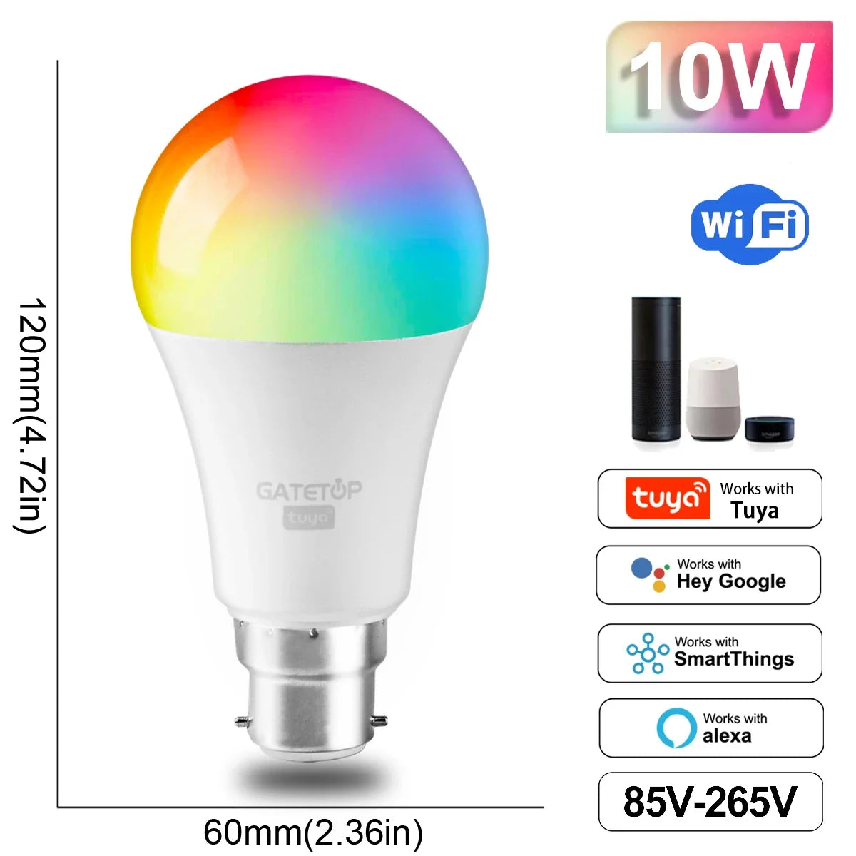 Smart WiFi adjustable color LED spotlight bulb by Showlu Smart General showing a sleek, modern bulb with color lighting options.