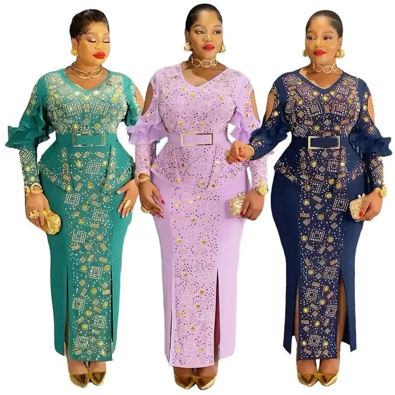 Elegant African women's long dress for autumn, suitable for wedding and party occasions, plus size evening gown by Showlu Fashion