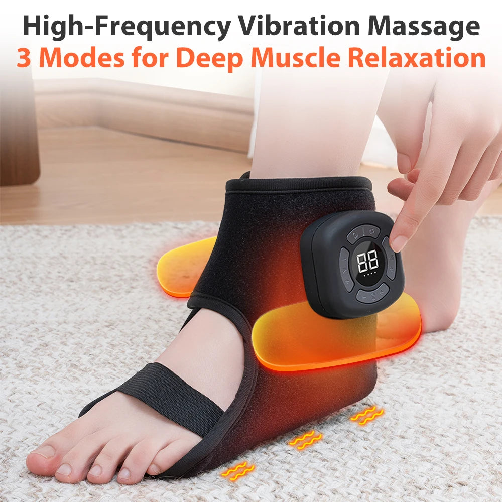 Electric foot and ankle airbag massager with heating, compression, and vibration features for soothing foot support and relief.