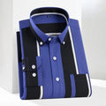 Men's printed long-sleeved shirt with pocket, striped design, slim fit, casual Korean fashion for spring and autumn.