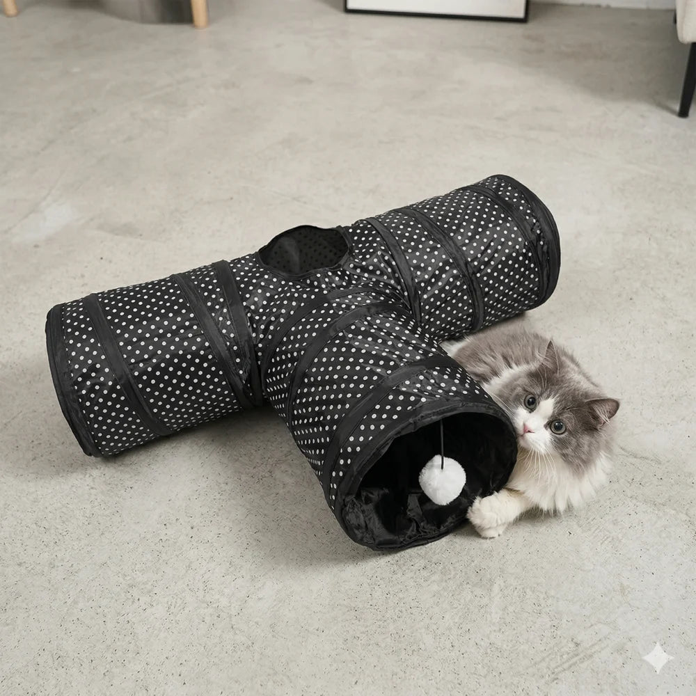 S T Y Shape Cat Tunnel 3 Way Collapsible Foldable Interactive Toys Hanging Ball Polka Dot Kitten Play Tube Rabbit Boredom Relief