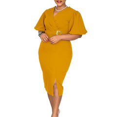 Summer Autumn Africa Clothing Short Sleeve Dress African Dresses For Women Sexy V-Neck Perspective Slim Office Lady Party Dress