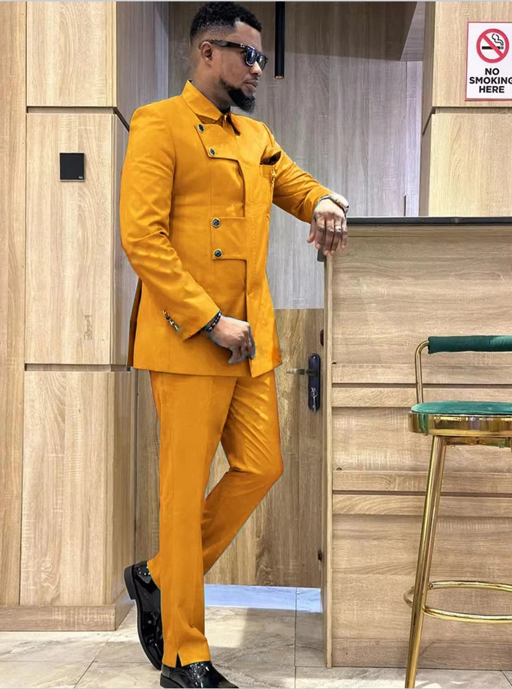 Showlu Men's slim fit Italian style 2-piece suit with single-breasted serge fabric, tailored for a sharp, modern look