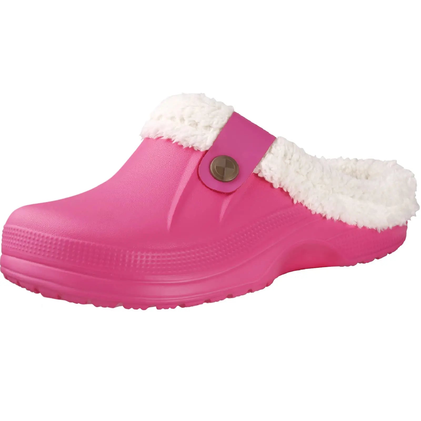 Showlu Fashion Store fuzzy men's clogs slippers with winter fur, waterproof garden shoes, warm house slippers, and anti-slip sole.