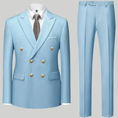 Fashion New Men's Casual Boutique Double Breasted Suit Trousers / Man's Business Suit Jacket Blazers Coat Pants 2 Pcs Set