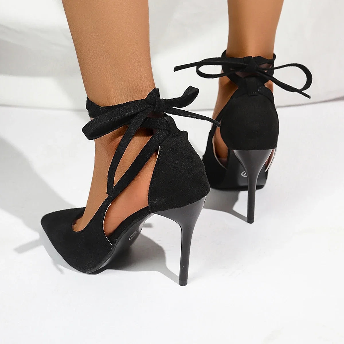 Showlu Women's suede high heels with round toe stiletto design, perfect for office and party wear.