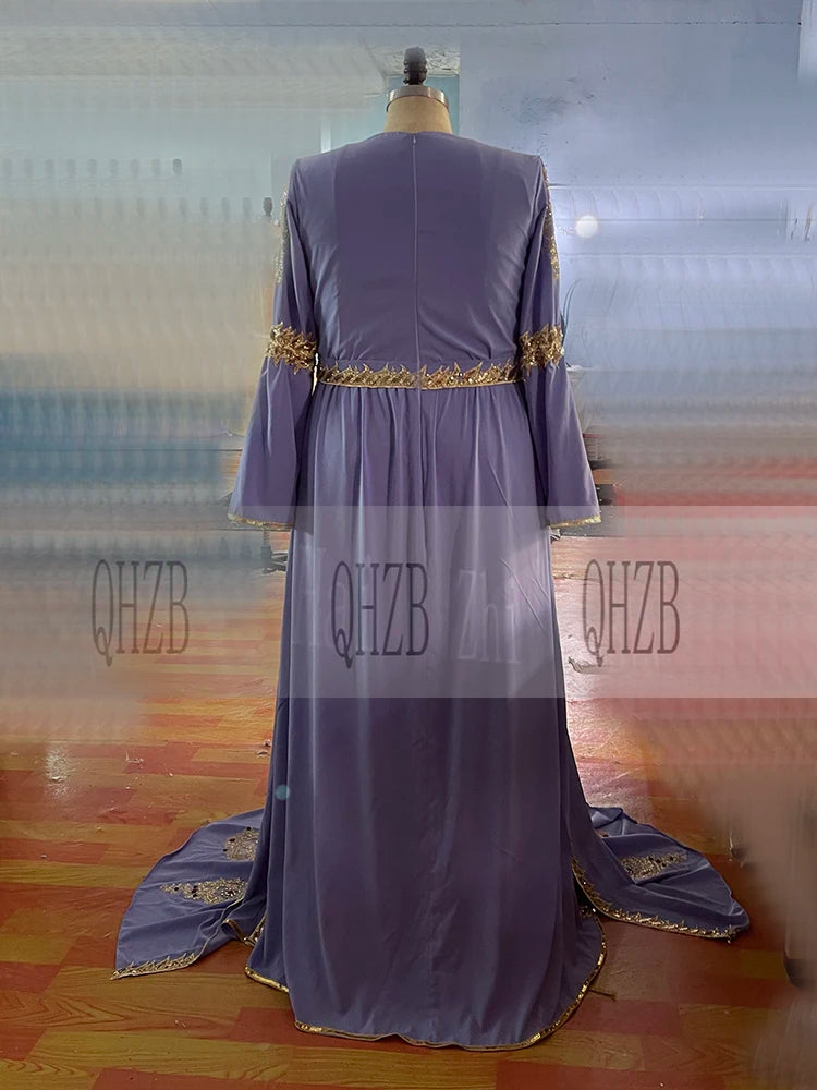 M31 Luxury Evening Dress/Bridal Wedding Party Prom Gowns Lilac V-Neck Natural Floor-Length Beaded&Appliques