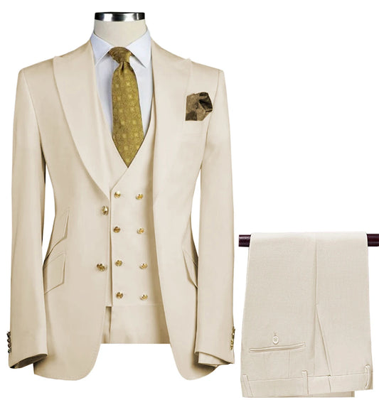 Elegant Men's Suits 3 Pieces Sets For Men Formal Slim Fit Business Tuxedo Groom&Groomsman Suit(Blazer+Vest+Pants)