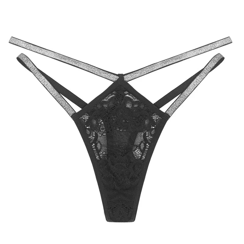 Women's sexy high waist thong underwear with double thin belt and one-piece design, showcasing a stylish, alluring look.