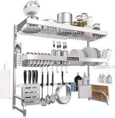 Over The Sink Dish Drainer Drying Rack,3 Tier Adjustable Length (25.5'' to 37.4'') Full Stainless Steel Large Storage Kitchen SHOWLU FASHION STORE