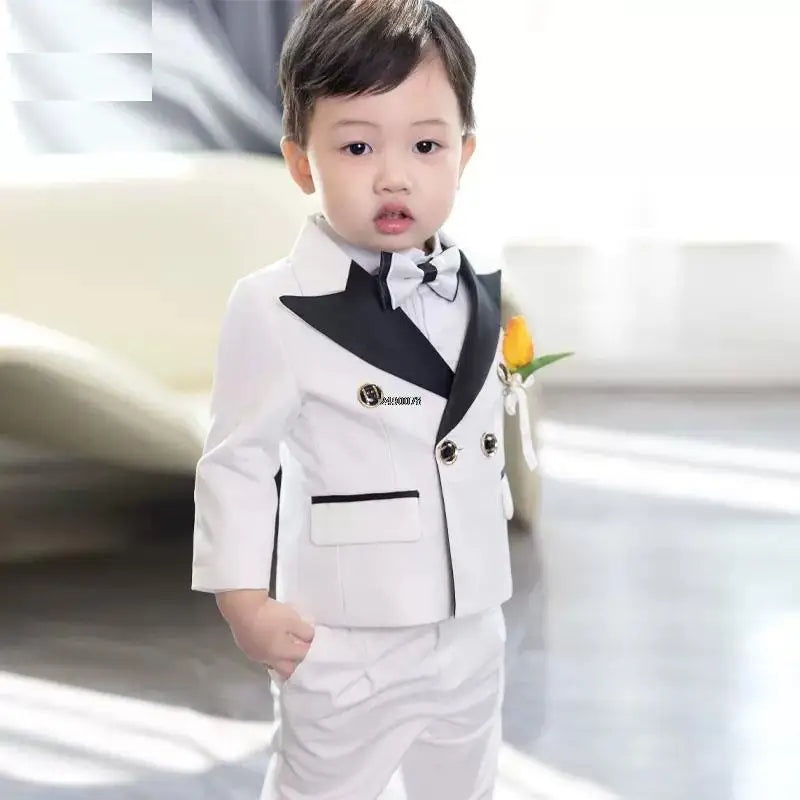 PsyMonster boys white wedding tuxedo suit with jacket and pants, stylish 2-piece formal attire for boys by SHOWLU FASHION STORE