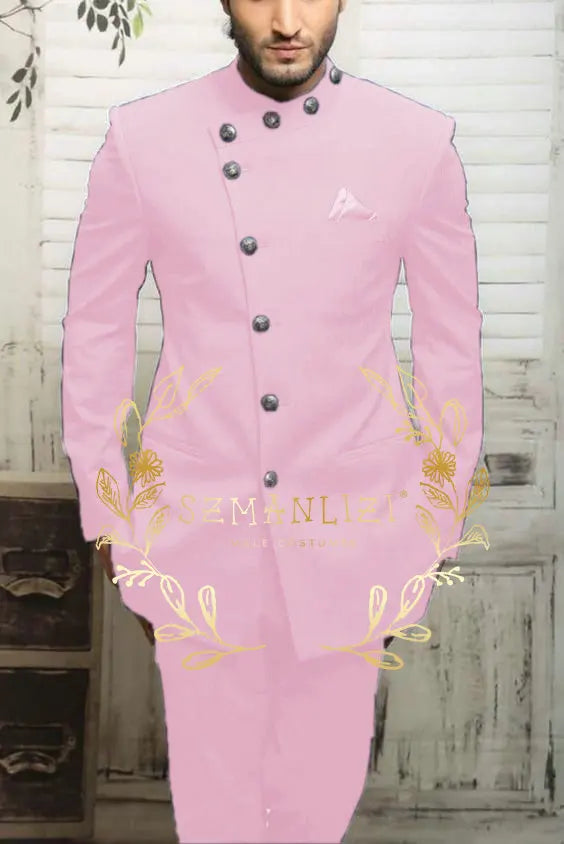 Navy blue Indian design men's slim fit formal blazer and suit pants, ideal for weddings and business occasions.