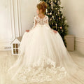 Vintage lace flower girl dress by Showlu Fashion Store, floor-length wedding pageant gown with floral lace details.