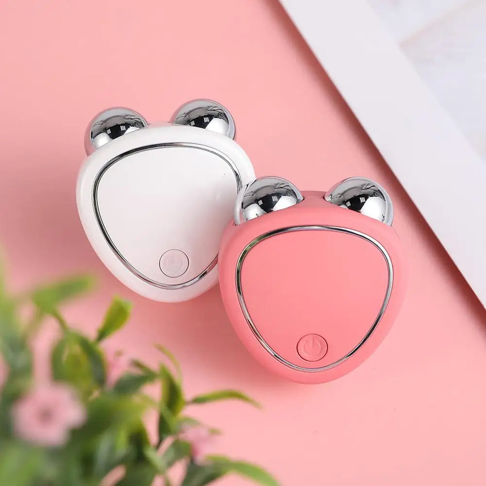 Eelhoe portable EMS micro-current facial roller massager for skin lifting, showcasing the sleek device with metallic roller and ergonomic design.