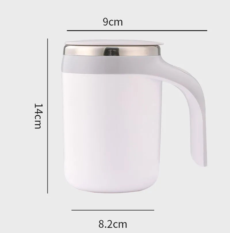 SHOWLU Rechargeable automatic stirring coffee mug with stainless steel body, featuring a sleek design and built-in motor for easy mixing.