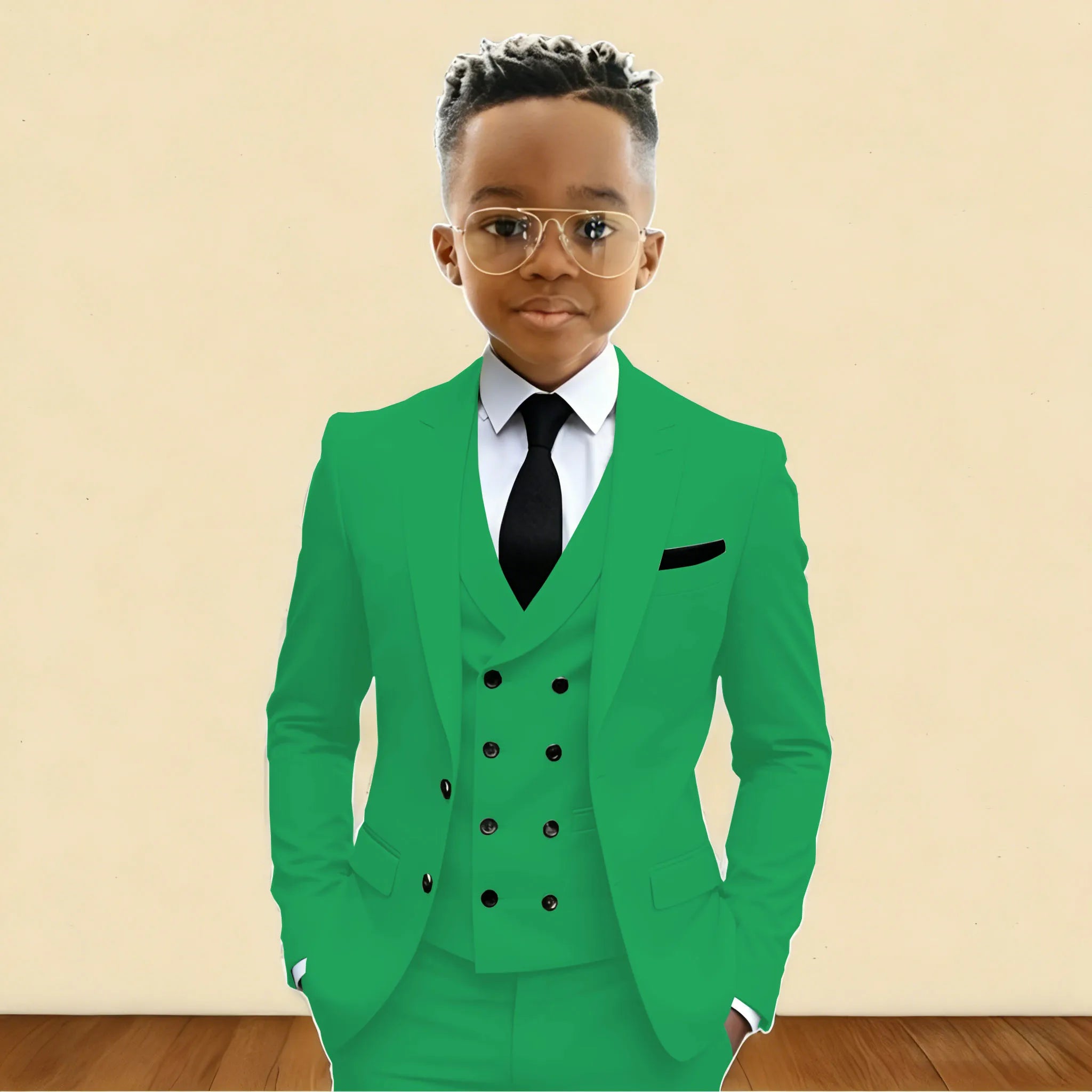 Mint Green 3 Pieces Flower Boy's Slim Fit Formal Suit Set for Wedding Prom Dinner Party Kids Uniform Tuxedos Blazer Vest Pants