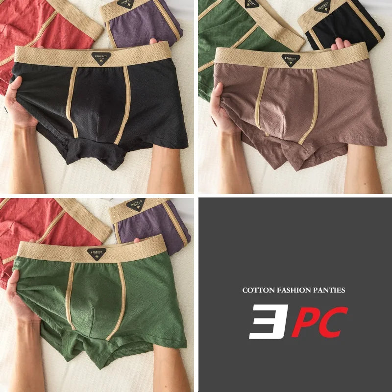 Men's cotton boxer shorts by Showlu Fashion, antibacterial 3-pack, soft, breathable underwear with a comfortable fit.