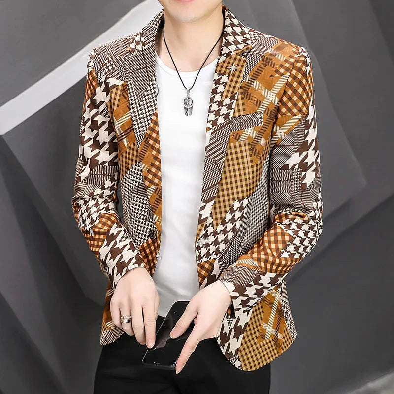 Men's slim fit business blazer by SHOWLU FASHION, smart casual suit jacket in classic design, shown in dark fabric.