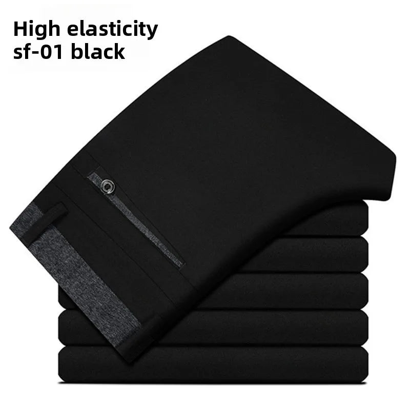 Men's lightweight stretch travel dress pants by Showlu Fashion, slim fit, no iron, classic British style, suitable for office and travel.