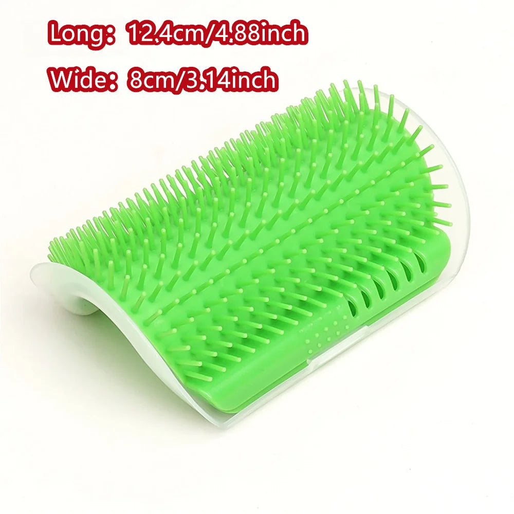 Cat self-groomer with catnip from Showlu Fashion Store, wall-mounted corner massage brush with soft comb for pet grooming and face rubbing.