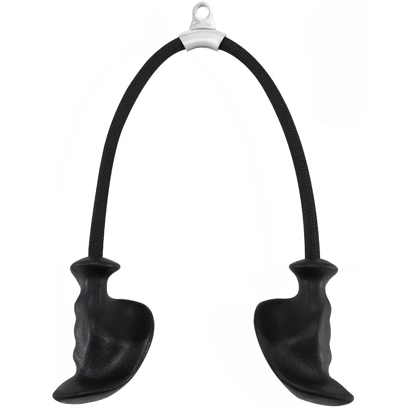 Showlu Fashion Store tricep rope with ergonomic handles for cable machine pulley, shown with black cable attachment and handles.