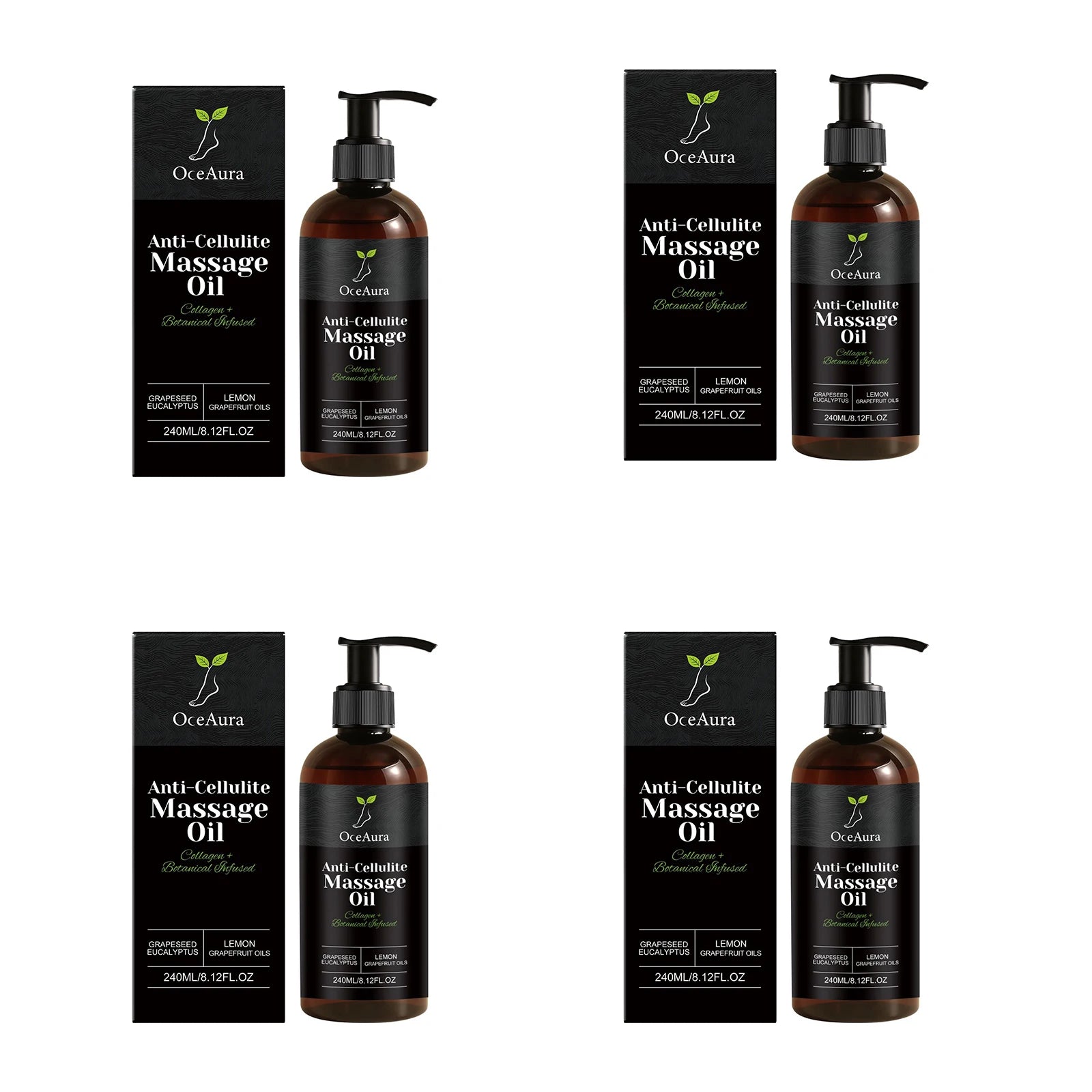 OceAura Collagen Anti-Cellulite Massage Oil by Showlu Fashion Store, featuring a sleek bottle and application nozzle on a white background.