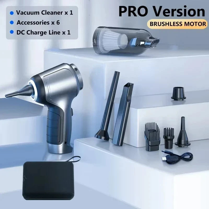 Showlu Fashion Store handheld wireless car vacuum cleaner with mini brushless motor, compact and portable for quick car cleaning.